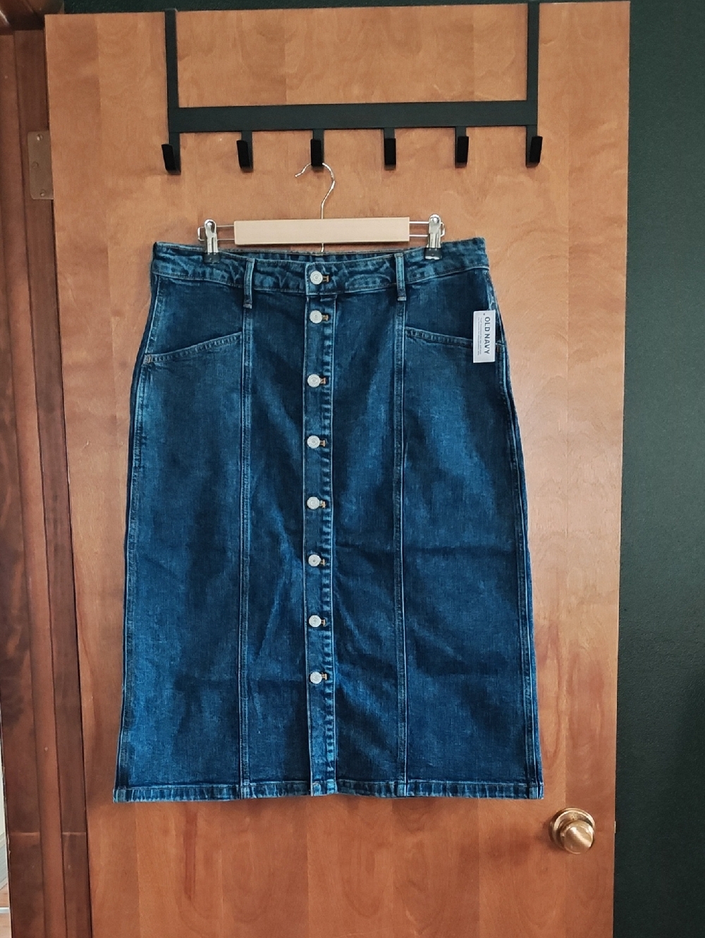 Old Navy Dark Blue Button-Front Denim Midi Skirt
